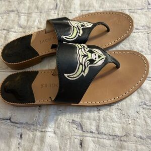 JACK ROGERS TAURUS LEATHER THONG SANDALS EMBROIDERED BULL LOGO WOMEN’S SIZE 9